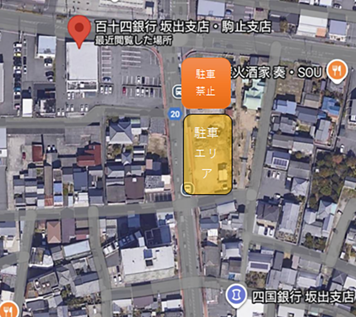 坂出市民大学(臨時駐車場/百十四銀行 坂出支店南駐車場/地図)